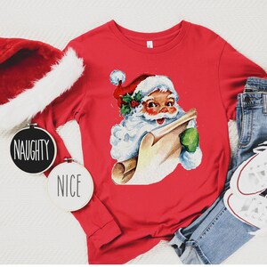 Santa Claus with List Long Sleeve Tee Retro Christmas Shirt Vintage Holiday T Shirt Christmas Shirt Holiday Party T-Shirt Vintage Santa