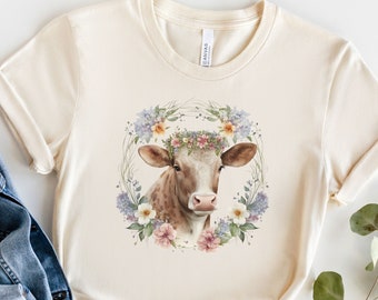 Söt ko-tröja, ko-tröja för mamma, bondflicka-tröja, ko-tröja, ko-presenter till henne, akvarell ko-tröja, bondgårds-t-shirt, ranch-tröja, cowgirl