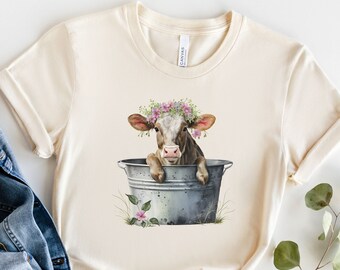 Söt ko-tröja, ko-tröja för mamma, bondflicka-tröja, ko-tröja, ko-presenter till henne, akvarell ko-tröja, bondgårds-t-shirt, ranch-tröja, cowgirl