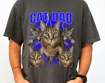 Comfort Colors Custom Cat Dad Bootleg Shirt, Custom Retro Cat Dad Bootleg Shirt,Pet Photo Shirt, Cat dad Gift, Custom Cat shirt