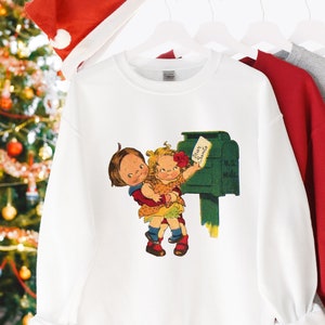 Vintage niños enviando Santa una carta sudadera de Navidad divertido suéter de Navidad suéter de vacaciones camisa de Navidad fiesta divertida top
