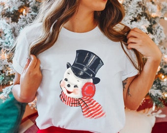 Retro Snowman Shirt Christmas T Shirt Vintage Holiday T-Shirt Christmas Shirt Holiday Party Tee Vintage Snowman Gift for Women Teacher Shirt