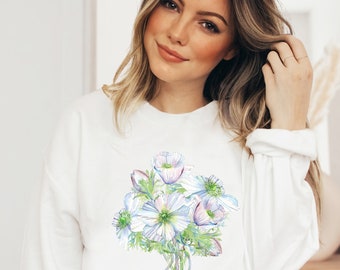 Flower Sweatshirt Vintage Flower Sweater Botanical Shirt Cottagecore Sweatshirt Vintage Botanical Aesthetic Sweatshirt Floral Print