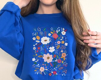 Felpa con fiori selvatici Camicia con fiori di campo Camicia botanica Camicia floreale Felpa con amante della natura Maglione da donna estetico botanico Top con fiori