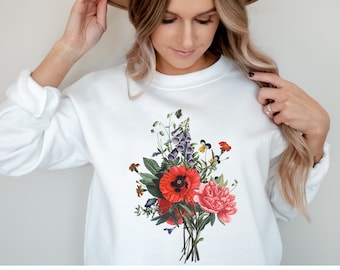 Flower Sweatshirt Vintage Flower Sweater Botanical Shirt Cottagecore Sweatshirt Vintage Botanical Aesthetic Sweatshirt Floral Print Sweater