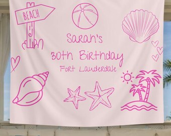 Custom Beach Birthday Banner - Personalized wall hanging for beach birthday