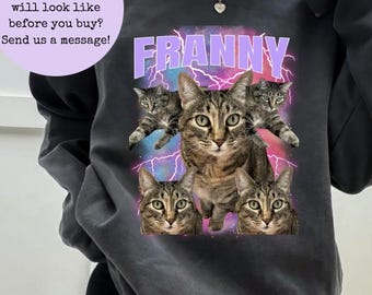 Comfort Colors Custom Pet Bootleg sweatshirt, Custom Retro Cat Bootleg sweatshirt,Pet Photo Shirt, Custom cat sweatshirt, cat mom gift