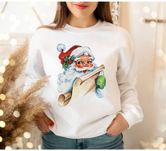 Santa Claus With List Vintage Christmas Sweater Sweatshirt Retro
