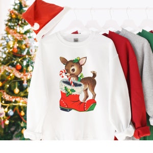 Deer Christmas Sweater Sweatshirt Retro Christmas Sweater Vintage Holiday Sweater Christmas Shirt Holiday Party Shirt Nostalgic Top