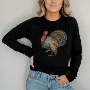 Vintage Thanksgiving Turkey Long Sleeve T-Shirt Womens Fall Shirts Fall Tops Unisex Tee Thankful Shirt Mom Shirt Thanksgiving Matching Shirt