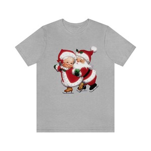 Vintage Santa Claus Skating with Mrs Claus Christmas Shirt Retro Santa Holiday T-Shirt Womens Christmas Tee Cute T Shirt Graphic Holiday Tee image 5
