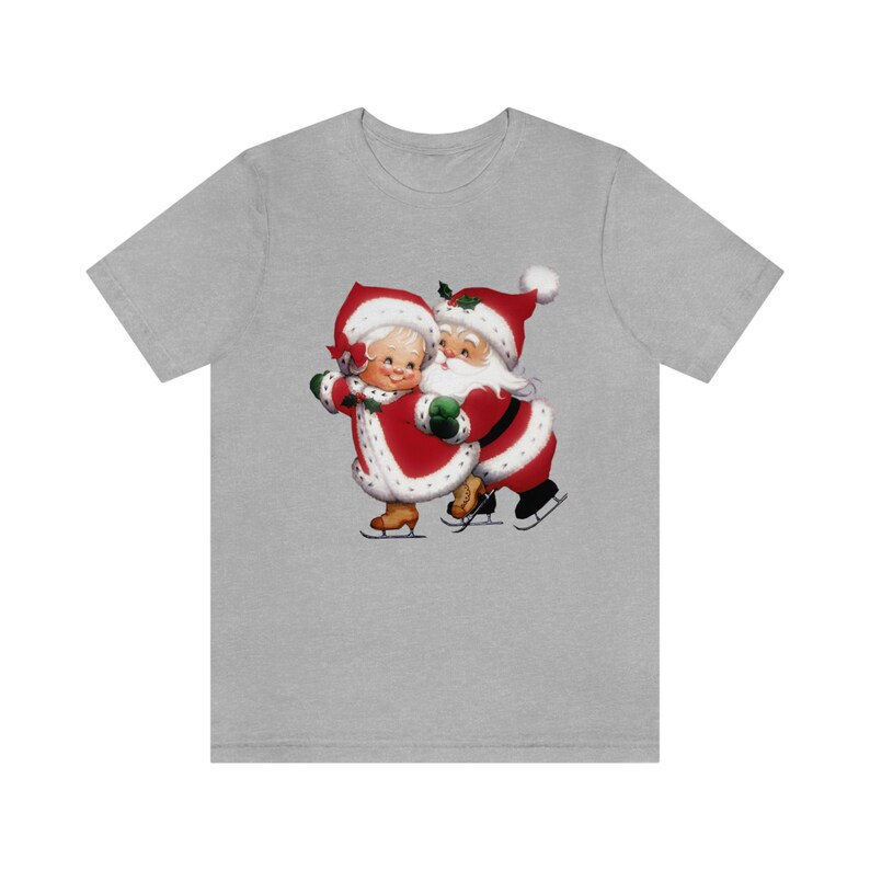 Vintage Santa Claus Skating with Mrs Claus Christmas Shirt Retro Santa Holiday T-Shirt Womens Christmas Tee Cute T Shirt Graphic Holiday Tee image 5