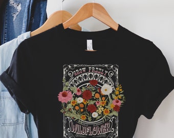 Wildflower Shirt Grow Freely Widlflower Vintage Flower T Shirt Botanical Shirt Cottagecore T-Shirt Botanical Aesthetic Tee Floral Print Top