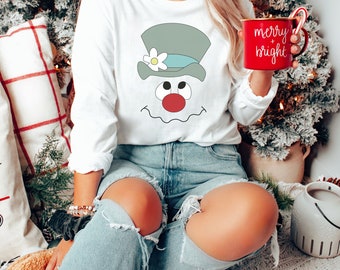 Muñeco de nieve Navidad manga larga Retro divertido suéter de Navidad suéter de vacaciones camisa de Navidad camisa de fiesta camisa de maestro