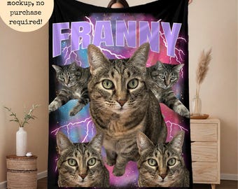 Manta personalizada con foto de mascota estilo años 90 Y2K, manta de peluche personalizada para gatos, regalo, manta personalizada para gatos, manta personalizada estilo rap, regalo para amantes de los gatos