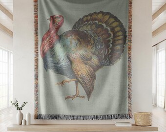 Manta tejida vintage con forma de pavo - Decoración clásica de Acción de Gracias