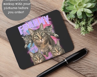 Custom Pet Photo 90s Y2k Mouse Pad, Personalized Cat Mouse Pad Gift, Custom cat mouse pad, custom rap mouse pad, cat lover gift