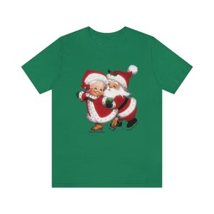 Vintage Santa Claus Skating with Mrs Claus Christmas Shirt Retro Santa Holiday T-Shirt Womens Christmas Tee Cute T Shirt Graphic Holiday Tee image 8