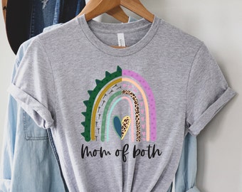 Mom of Both Rainbow Shirt Mom T Shirt Split Rainbow for Boy and Girl Mom Life Tee Camo and leopard print Mothers Day Gift Mama of Both Top