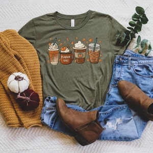 Fall Coffee Shirt, Pumpkin Spice Shirt, Cute Coffee Lover Tee Shirt, Halloween Pumpkin Latte Drink Cup, Thanksgiving T Shirt, Pumpkin Latte