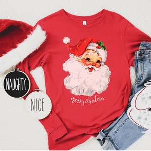 Santa Long Sleeve Tee Retro Christmas Shirt Vintage Holiday T Shirt Christmas Shirt Holiday Party T-Shirt Vintage Santa Unisex Top