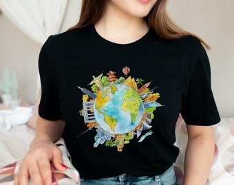 Traveler Gift Travel Shirt Vacation Shirt Travel Lover World Map Shirt Airplane Mode Shirt Exchange Student Wanderlust Adventure Tee Globe