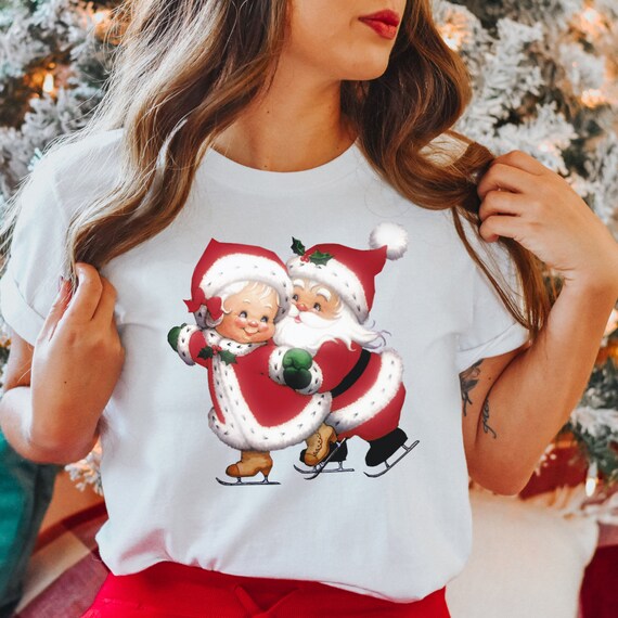 Vintage Santa Claus Skating With Mrs 