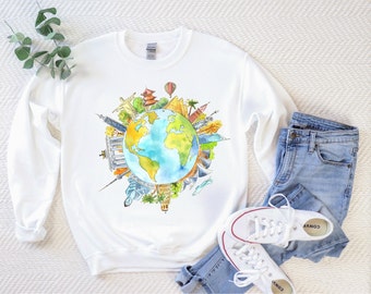 Traveler Gift Teacher Sweatshirt Vacation Shirt Travel Lover World Map Shirt Airplane Mode Shirt Exchange Student Wanderlust Adventure Top