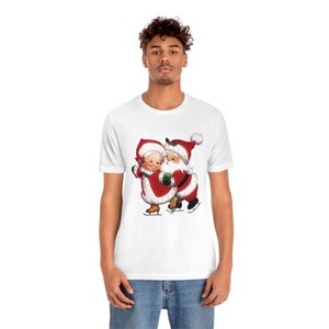 Vintage Santa Claus Skating with Mrs Claus Christmas Shirt Retro Santa Holiday T-Shirt Womens Christmas Tee Cute T Shirt Graphic Holiday Tee image 4