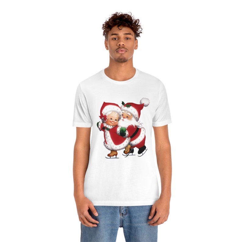Vintage Santa Claus Skating with Mrs Claus Christmas Shirt Retro Santa Holiday T-Shirt Womens Christmas Tee Cute T Shirt Graphic Holiday Tee image 4