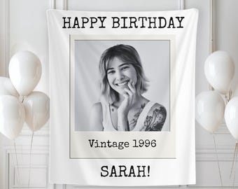 Banner de cumpleaños personalizado con foto vintage en blanco y negro - Póster personalizado para fiesta
