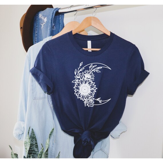 Flower Moon Shirt, Crescent Moon with Sunflowers, Moon Graphic T-shirt, Floral Crescent Moon Shirt, Floral Moon, Botanical,Celestial T shirt
