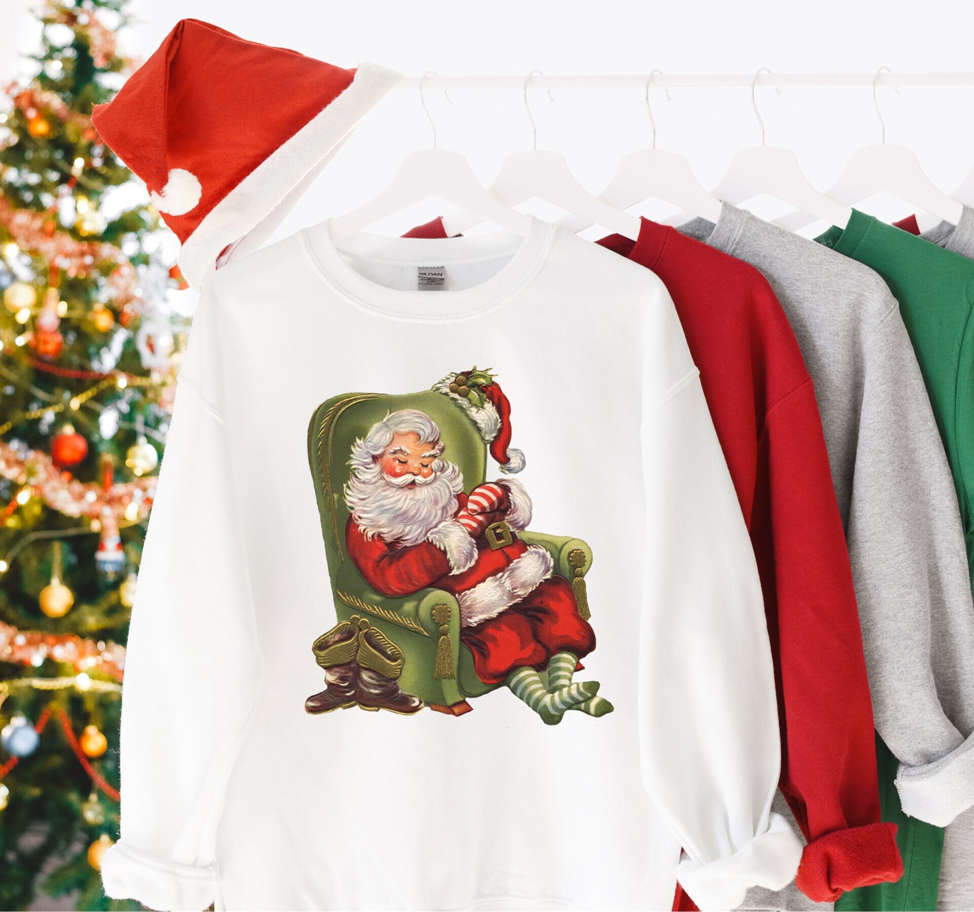 Vintage Sleeping Santa Claus Christmas Sweater Sweatshirt Funny