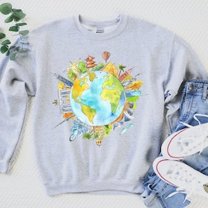 Traveler Gift Teacher Sweatshirt Vacation Shirt Travel Lover World Map Shirt Airplane Mode Shirt Exchange Student Wanderlust Adventure Top