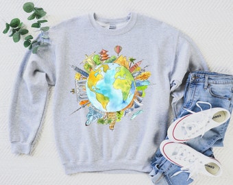 Voyageur cadeau enseignant Sweatshirt vacances chemise voyage amant monde carte chemise avion Mode chemise échange étudiant Wanderlust aventure haut