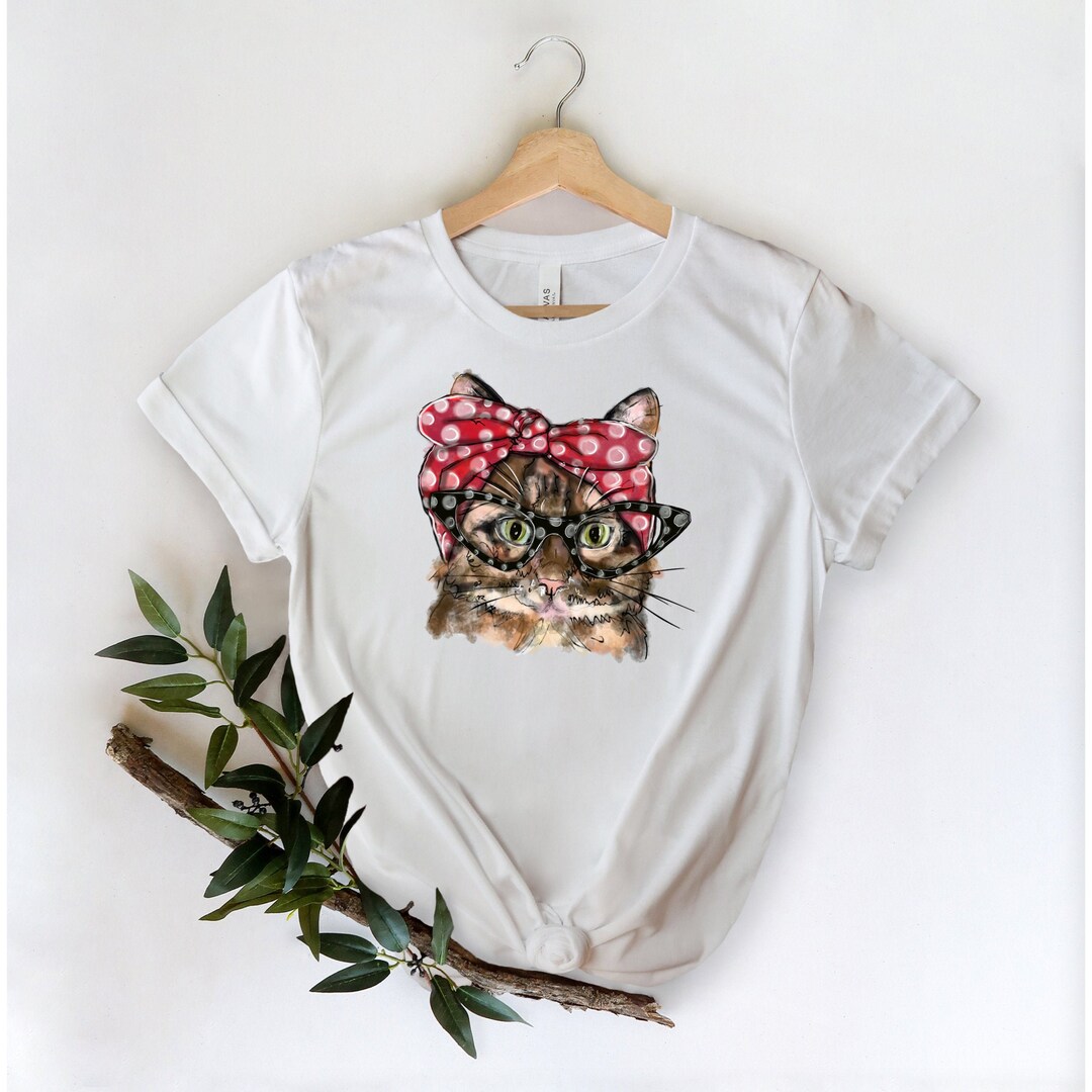 Cat With Glasses and Bandana Shirt, Cat Mom Tee, Cat T-shirt, Cat