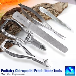 INSTUMAX® Handmade Podiatry Tool Set - 5 Piece Set for Thick and Ingrown Nails | Nail Cutters, Micro-Scissors, Nail Lifter & File