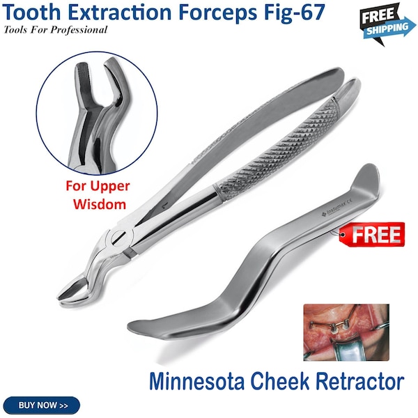 Dental Tooth Extraction Upper Wisdom Forceps Fig-67A With Minnesota Retractor Teeth Extracting Instruments