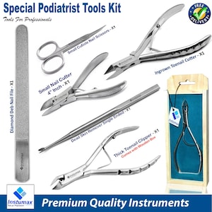 Advanced Podiatrist Chiropody Kit Ingrown Toenail Removal Tools, Manicure & Pedicure Setup with Nippers Scissors Nail Files Cuticle Cleaners