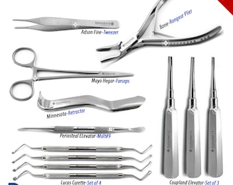 Zahnimplantat-Kit Oralchirurgen-Zahn luxierende Aufzüge Coupland Luxation Chirurgische Werkzeuge, Molt 9 Elevators Pinzetten-Set, Klinik-Kit