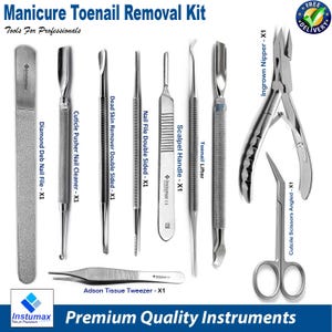10 Piece Chiropody Podiatry Instruments Kit Angle Cuticle Ingrown Nipper Clipper Scissors Dead Skin Remover Nails Pusher Lifter Tools