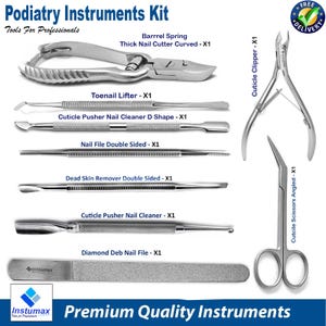 9Pcs Handmade Podiatry Tool Set – Ingrown Nail Remover, Chiropody Nipper, Cuticle Cutter, Files, and Scissors by INSTUMAX