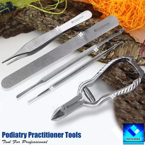 INSTUMAX® Handmade Podiatry Instruments Set - 5 Pieces for Nail and Foot Care | Thick Nail Cutters, Files & Forceps