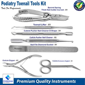 7 Piece Podiatry Instruments Toenail Thick Nails Cutter Cuticle Scissors Remover Under Nail Pusher Cleaner Tools