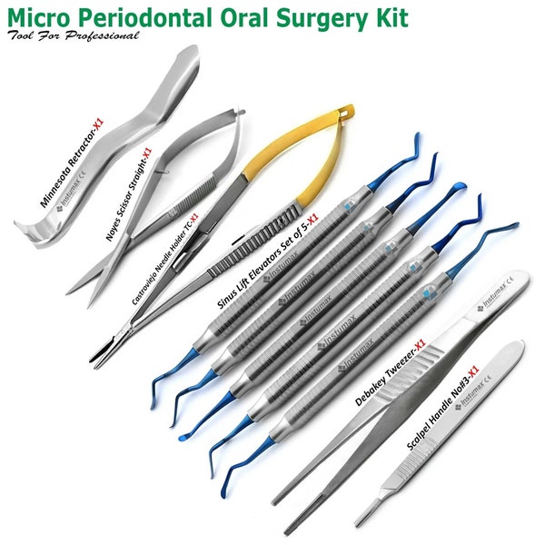 Micro Periodontal Oral Surgery Tunneling Procedure Instruments Kit Surgical Dental Sinus Lift Surgical Elevators, Microsurgical Scissors