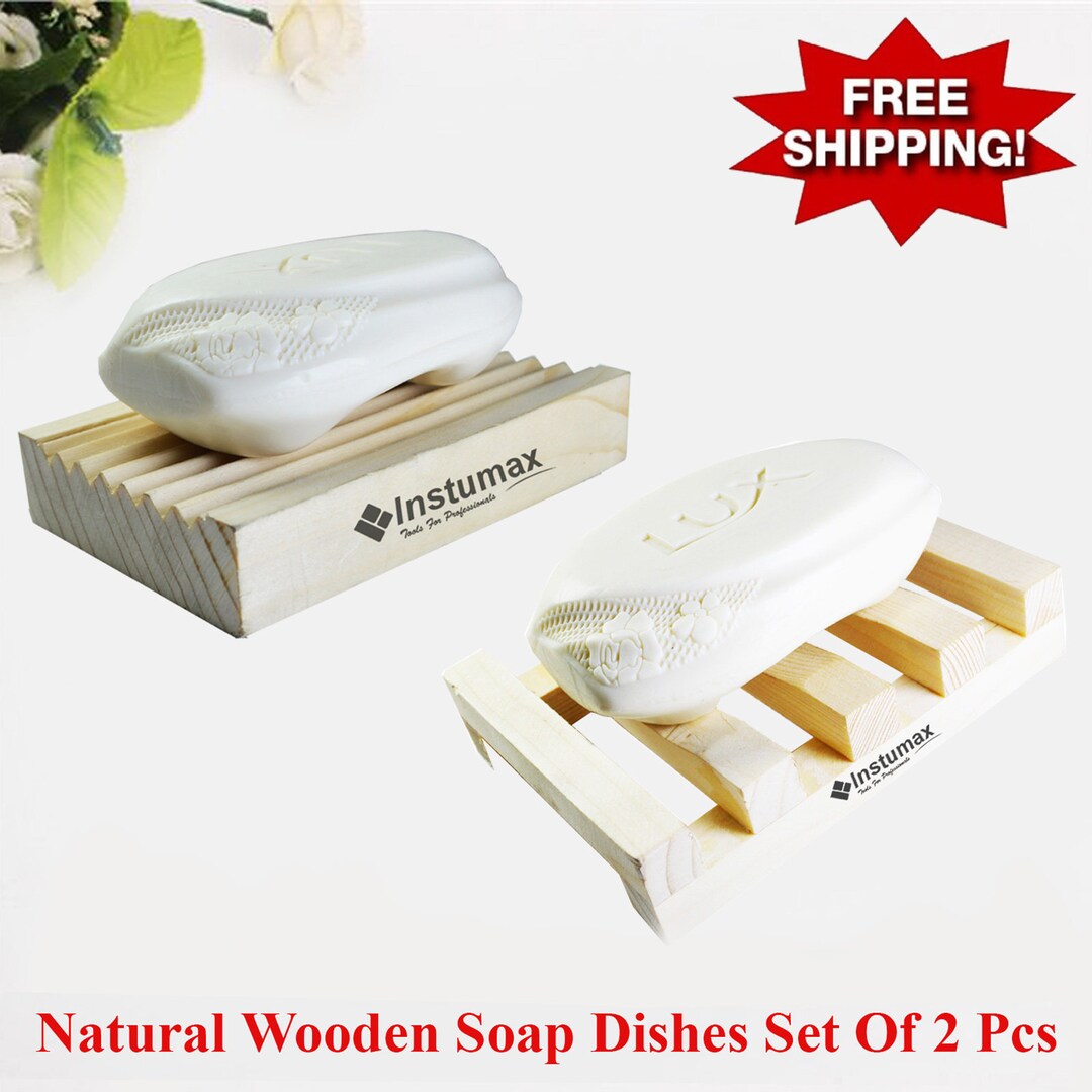 Set of 2 Natural Wood Soap Dishes Bathroom Decor With Drain Soap Tray ...