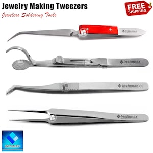 Jewelry & Watchmaking Tweezers Set - 4 Precision Tools for DIY, Soldering, and Crafting