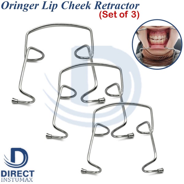 INSTUMAX Set Of 3 Dental Surgical Oringer Lip-Cheek Retractors Self Retaining Tools - Handmade Stainless Steel Instruments