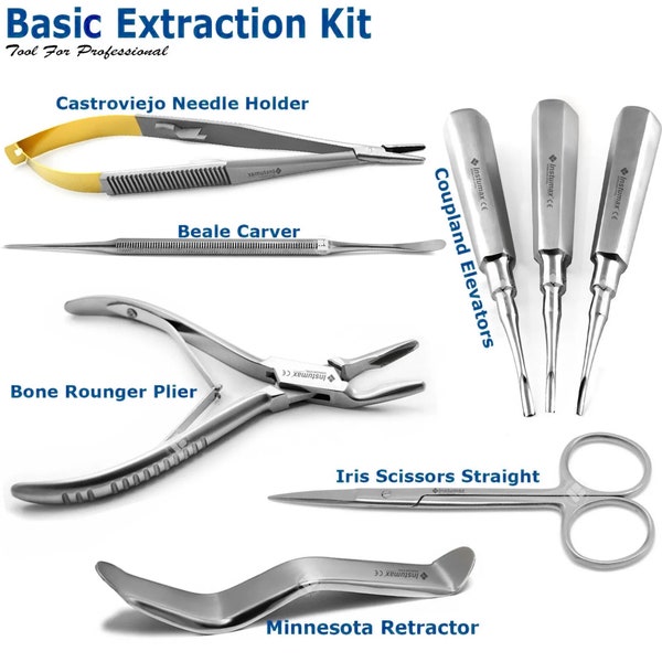 Dental Tooth Extracting Instruments Oral Surgical Kit, Elevators Coupland, Retractors, Tooth Forceps, Scissors, Dentistry Tools