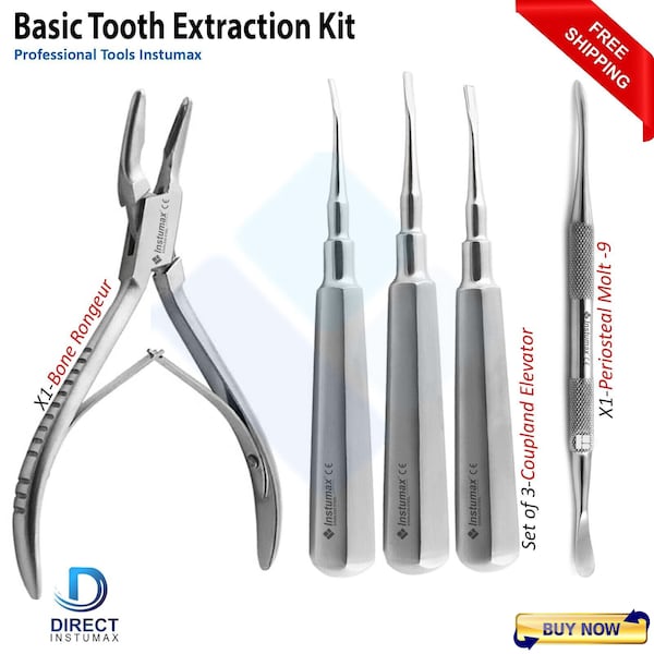 INSTUMAX 5Pcs - Basic Veterinary Tooth Extraction Oral Surgery Instruments Kit Small Animals Teeth Extracting Luxating Tool Kit